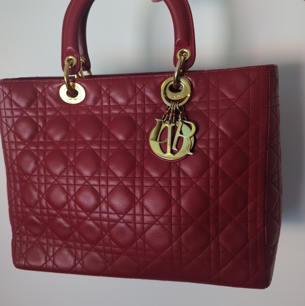 Lady Dior Large Cannage Red lambskin satchel, authentic with COA,